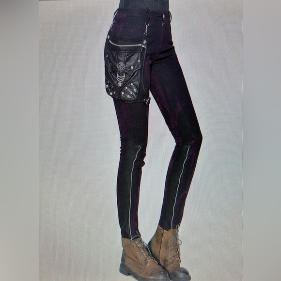 Devil Fashion Akiko Steampunk Pants with Holster Pouch in Soot, Size Large - Picture 1 of 10